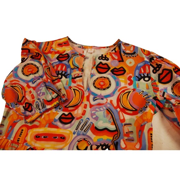 Briton Court NWT Face Print Maxi Tiered Ruffle Dress Multicolor Medium MSRP $269 - Picture 3 of 9